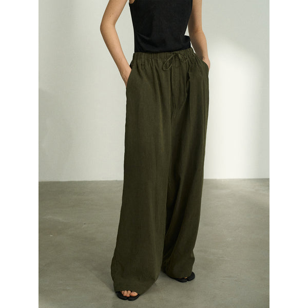 Pantalones Casuales Tencel Efecto Piedra con Cintura Elástica