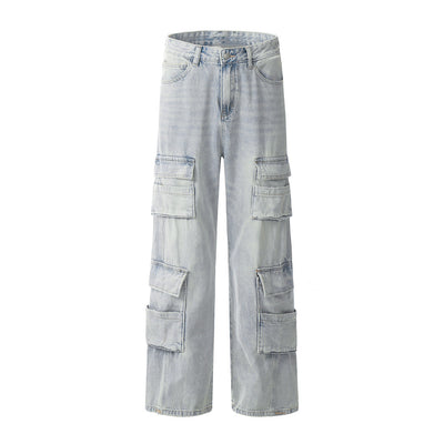 Overol Denim Claro para Hombre con Múltiples Bolsillos y Corte Recto Ancho - Image 7