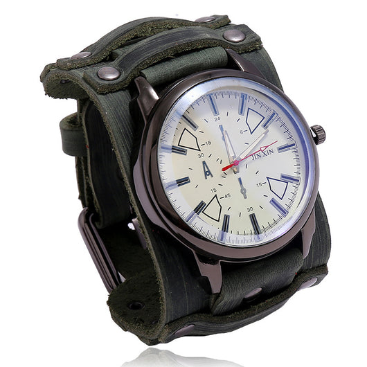 Pulsera de Cuero Vintage Ajustable con Reloj Punk para Hombres - Image 14