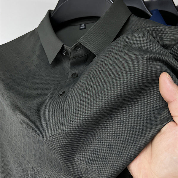Polo Elegante de Seda de Hielo Manga Corta para Hombre - Diseño Cuadros Verano