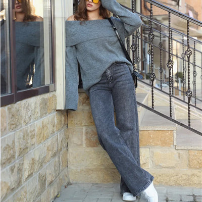 Suéter Ajustado Hombros Descubiertos para Mujer - Diseño Minimalista Invierno - Image 13