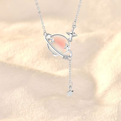 Collar de Plata Esterlina con Piedra de Luna y Planeta - Cadena Clavícula con Borla - Image 9