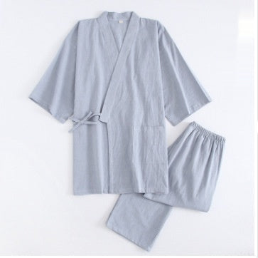 Pijama de Algodón Rayado para Pareja - Conjunto Kimono Japonés Cómodo - Image 10
