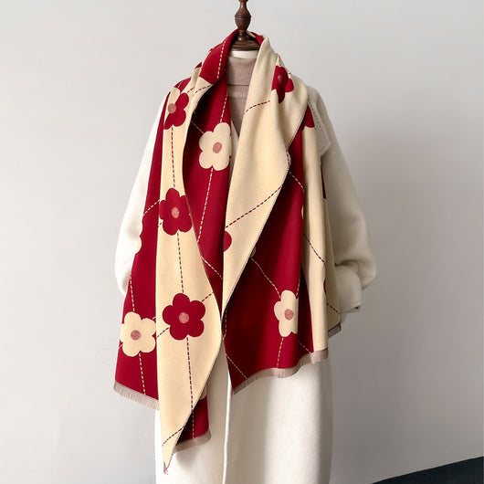 Bufanda de Cachemira Floral con Combinación de Colores Cálidos - Image 17