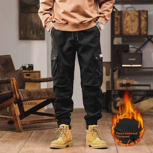 Pantalones Casuales Hombre Retro Gruesos Forrados en Forro Polar - Image 6