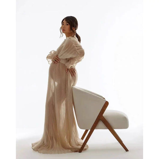 Vestido Largo Plisado Transparente para Embarazadas con Vientre Pronunciado - Image 13