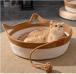 Cama Tejida para Gatos - Nido de Ratán y Lino Transpirable Cuatro Estaciones - Image 18