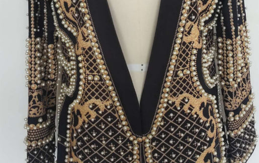 Blazer Acolchado con Estampado de Perlas para Mujer - Image 6