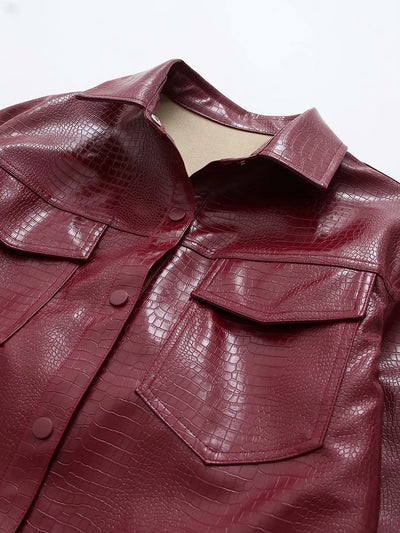 Chaqueta de Cuero con Bolsillos Dobles y Cuello Ajustable - Image 9