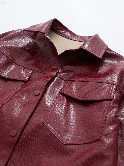 Chaqueta de Cuero con Bolsillos Dobles y Cuello Ajustable - Image 9
