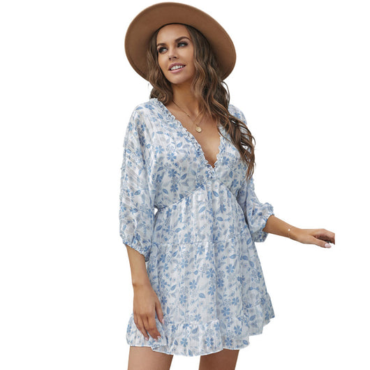 Vestido Floral con Mangas Mariposa en Gasa - Cuello en V Elegante - Image 9