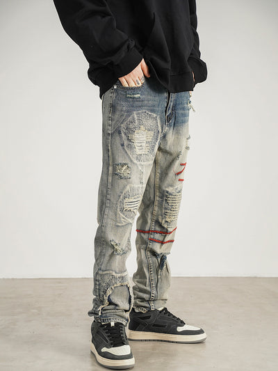 Jeans Rectos Rojo con Parches - Estilo Urbano Moderno - Image 7