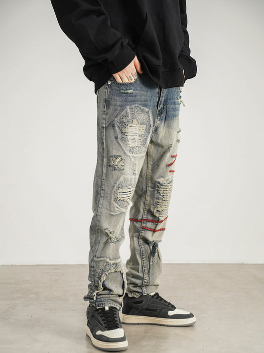 Jeans Rectos Rojo con Parches - Estilo Urbano Moderno - Image 7