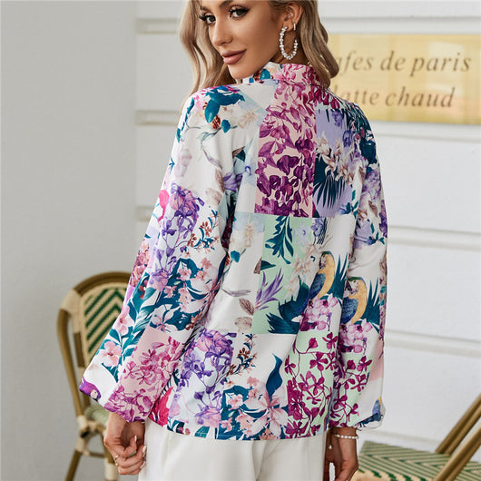 Blusa Estampada con Cuello Mao y Mangas Globo - Image 10