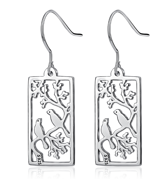 Aretes de Plata 925 con Diseño Hueco de Pájaros