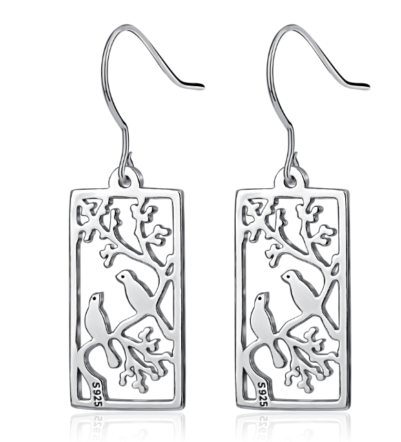 Aretes de Plata 925 con Diseño Hueco de Pájaros