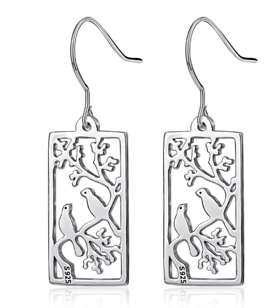 Aretes de Plata 925 con Diseño Hueco de Pájaros
