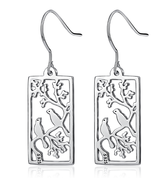 Aretes de Plata 925 con Diseño Hueco de Pájaros