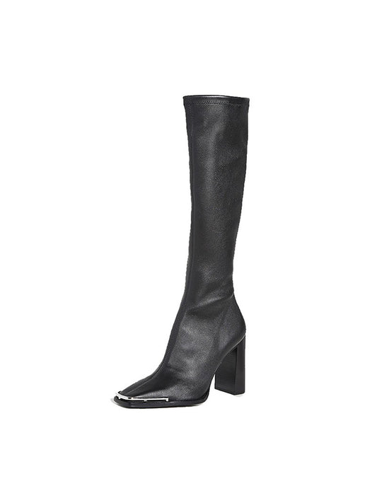 Botas Altas de Cuero con Tacón Robusto y Silueta Ajustada - Image 2