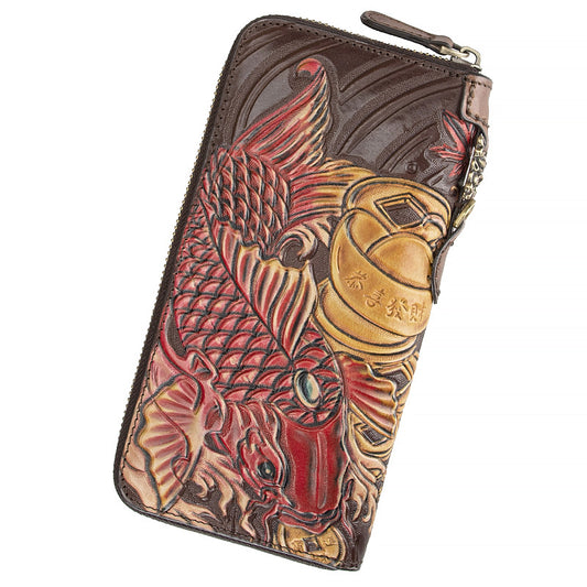 Billetera de Cuero Retro Artesanal con Grabado Tradicional