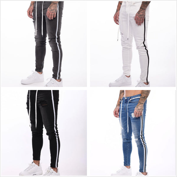 Jeans Slim Fit Rotos con Encaje y Cordones