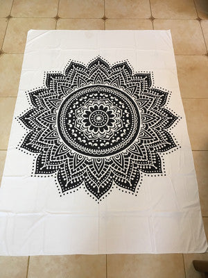 Large blue mandala hanging cloth with a detailed circular pattern and floral borders, made of chemical fiber. - Image 18