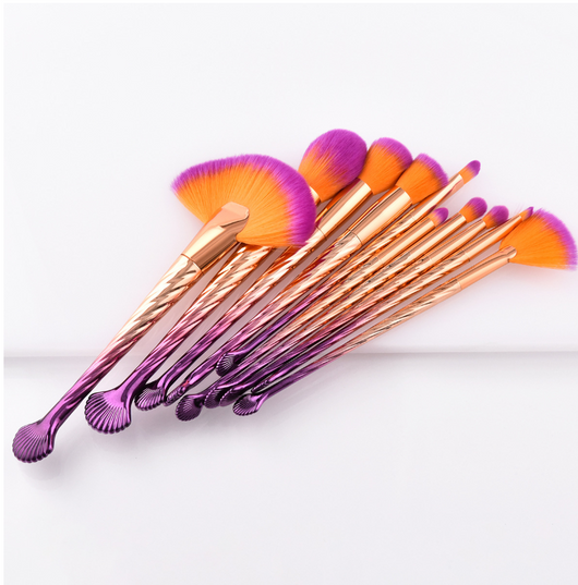 Set de 10 Brochas de Maquillaje Profesional Degradado Oro y Púrpura - Image 3