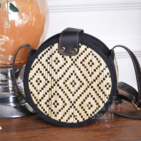 Bolsa Tejida de Bambú para Playa - Bandolera Redonda Compacta
