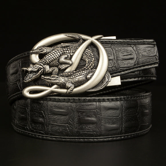 Cinturón de Cuero Genuino para Hombre con Hebilla Cocodrilo Automática