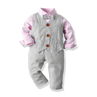 Traje Formal para Niño: Conjunto de 3 Piezas con Chaleco Rayado y Corbata - Image 4