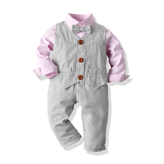 Traje Formal para Niño: Conjunto de 3 Piezas con Chaleco Rayado y Corbata - Image 4