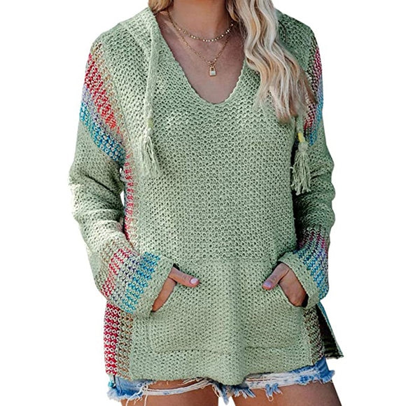 Sudadera Suelta con Capucha y Rayas de Colores