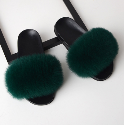 Pantuflas de Piel de Zorro Genuina para Mujer - Sandalias Deslizantes de Verano - Image 9