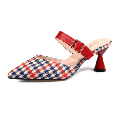 Sandalias de Tacón Alto Estilo Coreano con Diseño Cuadros - Pantuflas Puntiagudas para Mujer - Image 10