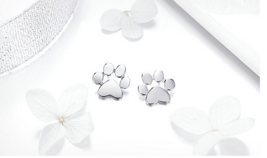 Aretes de Plata S925 con Huella de Mascota y Baño de Oro Blanco - Image 6