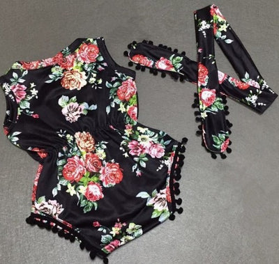 Conjunto Floral Oscuro para Bebé - Enterizo Estampado con Diadema - Image 3