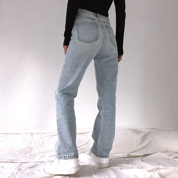 Pantalones Vaqueros Retro Talle Alto Corte Recto