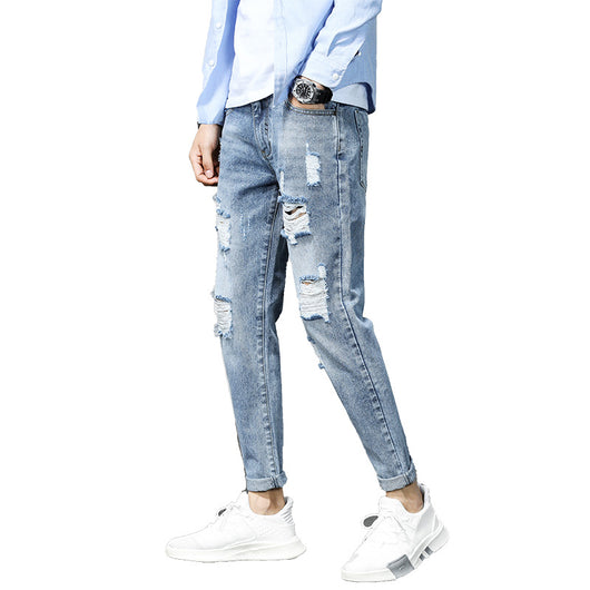 Pantalones vaqueros rotos cropped estilo desgarrado - Image 3