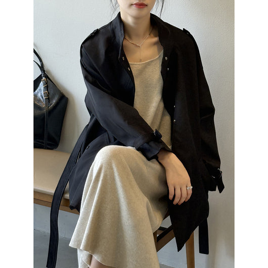 Abrigo Trench Casual Holgado con Cuello de Pie para Mujer - Image 3