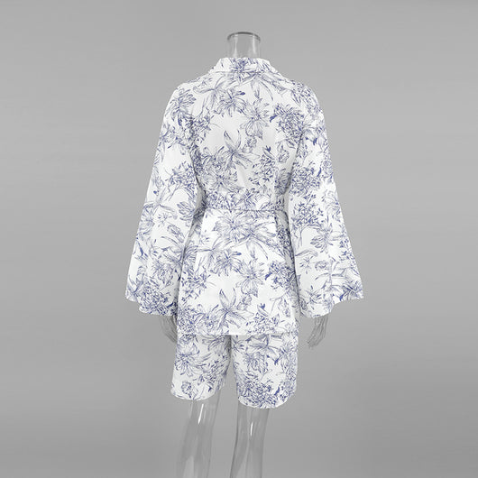 Conjunto de Dos Piezas: Camisa Estampada con Cordones y Manga Larga Holgada - Image 15