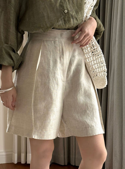 Pantalones Cropped Casual de Lino Tencel Texturado con Cierre Oblicuo - Image 11
