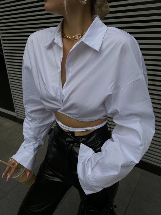 Blusa Blanca de Algodón Manga Larga con Diseño Minimalista para Mujer - Image 2