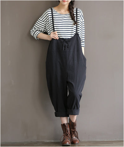 Pantalón Vintage de Algodón con Tirantes - Cintura Alta Estilo Literario - Image 2