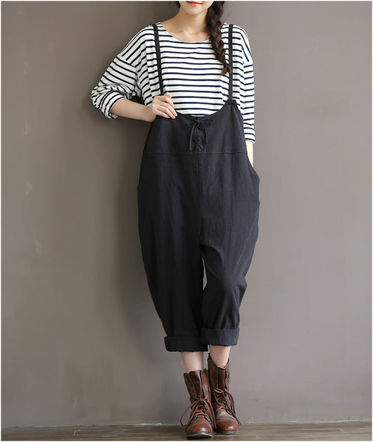 Pantalón Vintage de Algodón con Tirantes - Cintura Alta Estilo Literario - Image 2