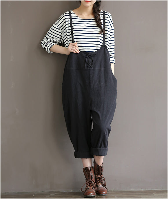 Pantalón Vintage de Algodón con Tirantes - Cintura Alta Estilo Literario