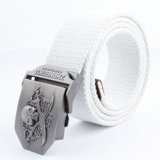 Cinturón Canvas con Hebilla Doble Calavera - Estilo Casual Versátil - Image 44