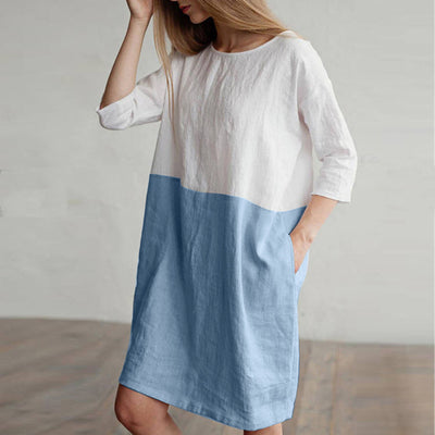 Vestido Fresco de Algodón y Lino con Manga Tres Cuartos - Image 8
