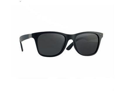 Black Wayfarer-style men's polarized sunglasses with dark gray lenses and a subtle silver accent on the temples. - Image 7