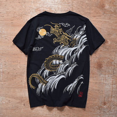 Camiseta Manga Corta Dragon Bordado Estilo Ukiyo-e - Image 14