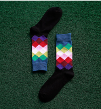 Calcetines Largos de Algodón para Hombre con Diseño de Diamantes Coloridos - Image 6